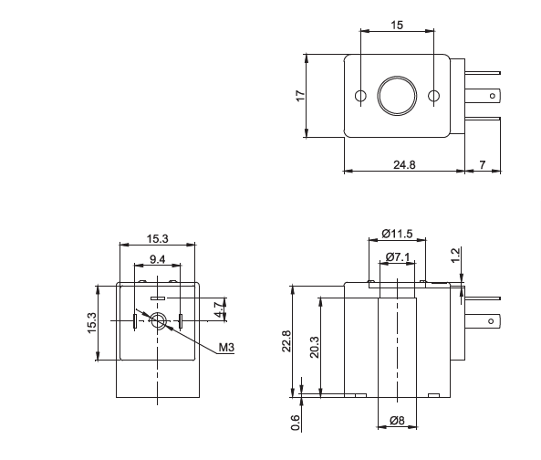 熱固性塑封類4V110系列插座式電磁閥線圈結(jié)構(gòu)尺寸圖